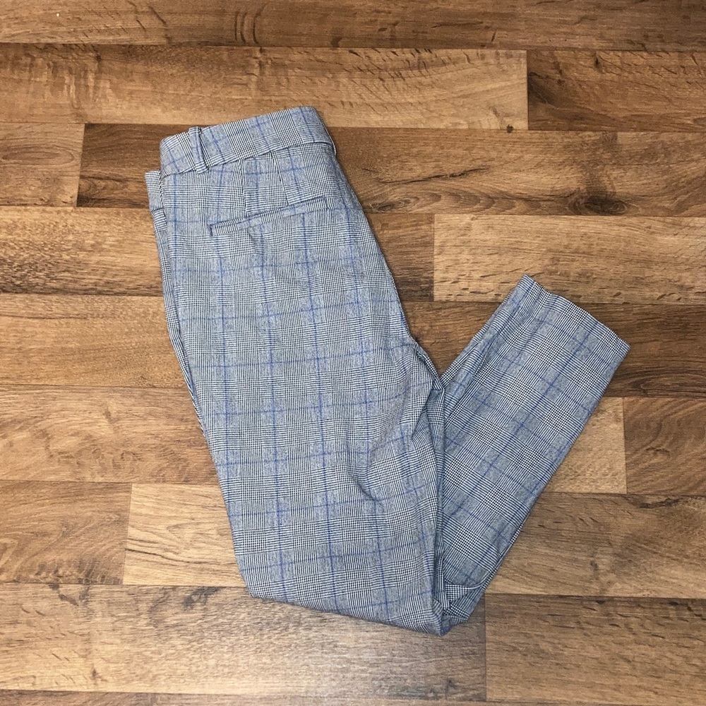 LOFT Gray Plaid High Waisted Skinny Pants with Blue Windowpane
